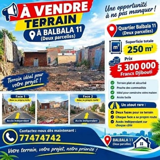 Terrain 250 m² à Balbala 11, parcelles combinées