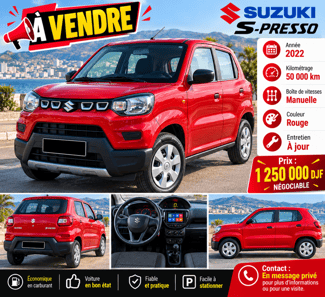 Suzuki S-Presso 2022 rouge, citadine économique manuelle