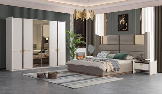 Ensemble chambre à coucher design avec armoire et chevet