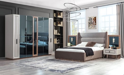 Ensemble de chambre à coucher moderne avec armoire miroir