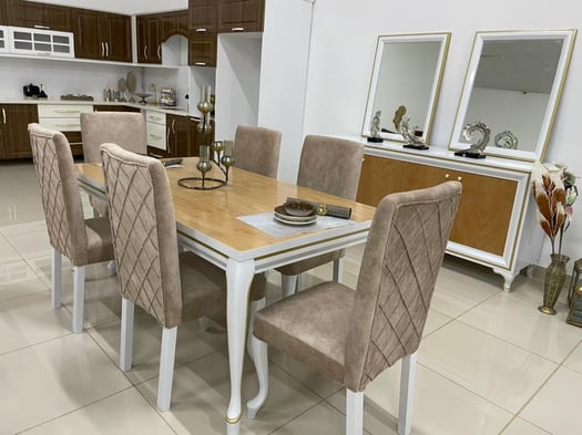 Salle à manger complète avec table marbre et buffet