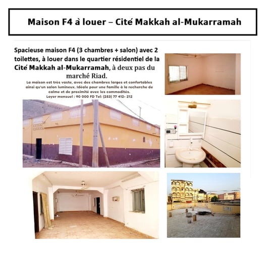 Maison F4 spacieuse dans quartier résidentiel de la Cité Makka à louer