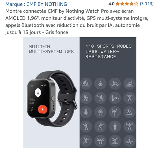 Montre Nothing Watch Pro en excellent état