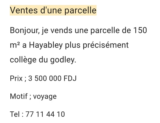 Terrain de 150 m² à Hayabley, près de Godley College