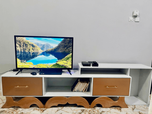 Salon complet avec chambre à coucher et TV en très bon état