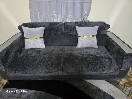 Salon moderne avec canapé, très peu utilisé