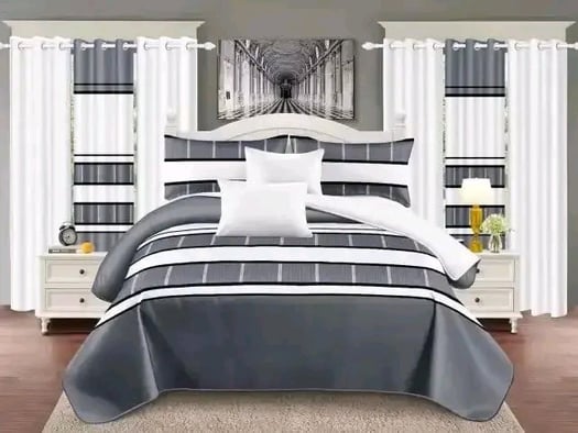 Parures de lit en coton turc + 6 rideaux assortis