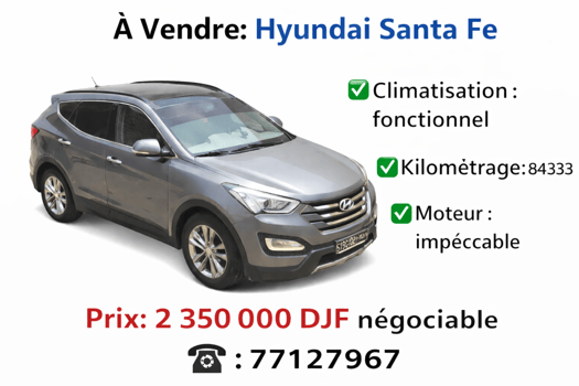 Hyundai Santafe 2015 en excellent état, climatisation, à vendre