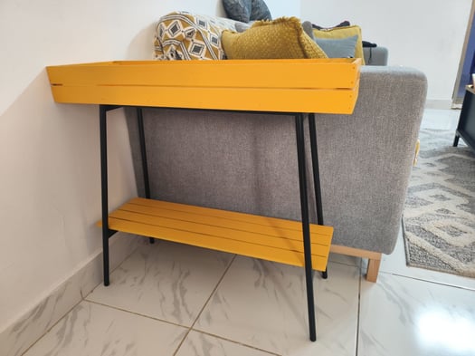 Petit meuble bois et métal 75x25x68 cm design moderne