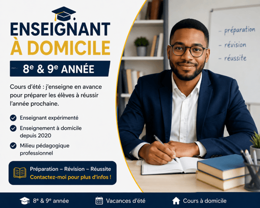 Enseignant à domicile expérimenté pour 8e et 9e année