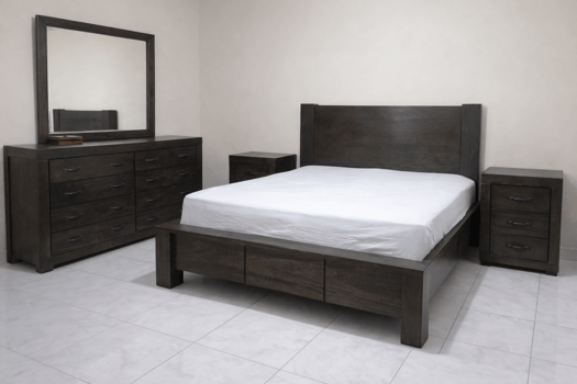 Chambre complète moderne en bois foncé, style contemporain