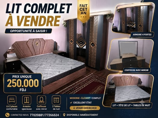 Ensemble chambre à coucher complet luxe noir et doré comme neuf