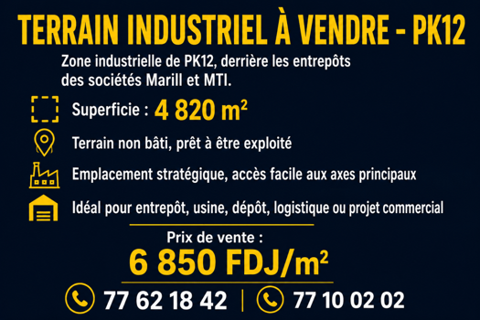 Terrain Industriel à Vendre Superficie : 4 820 m² – PK12