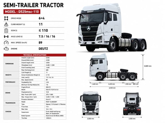 Tracteur routier SANY D525MSC-110 diesel 6x4 neuf