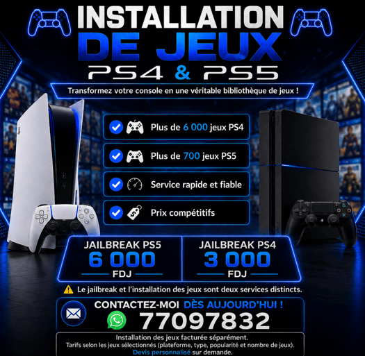 Service professionnel de jailbreak et installation jeux PS4 & PS5