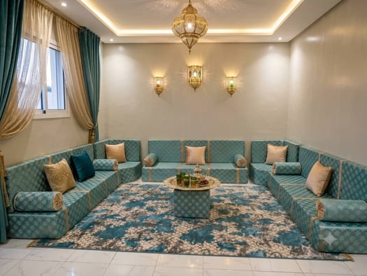 Salon traditionnel oriental modulable neuf bleu turquoise et argenté