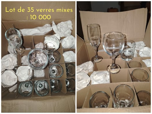 Lot de 35 verres variés pour eau, vin, whisky et champagne