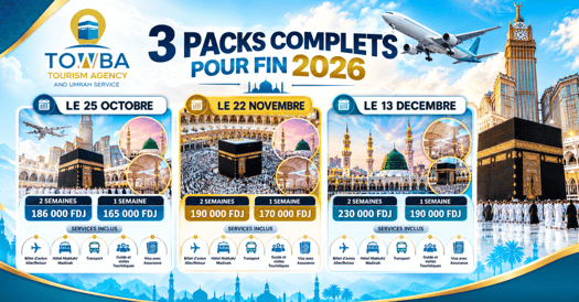 3 packs Omra fin 2026 avec Towba Travel Agency