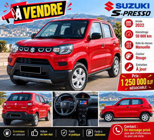 Suzuki S-Presso 2022 rouge, citadine économique manuelle