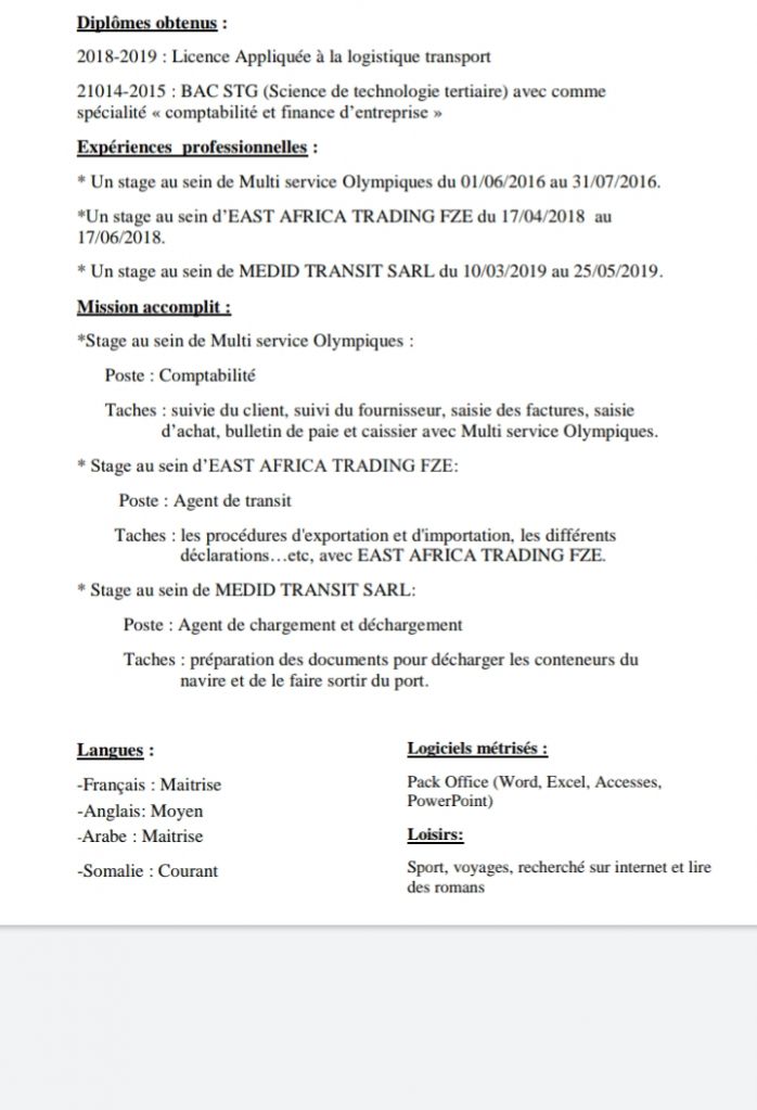 Demande d\'emplois assistant comptable/ assistant logistique/ caissier receptionniste