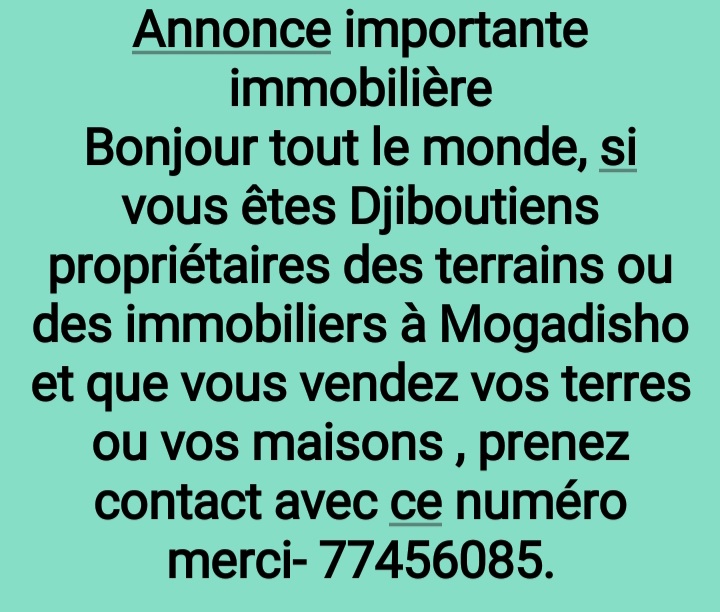 Recherche d\'un terrain à vendre à Mogadiscio