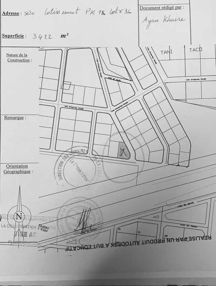 Parcelle de terrain 3412 M2 sis au pk18