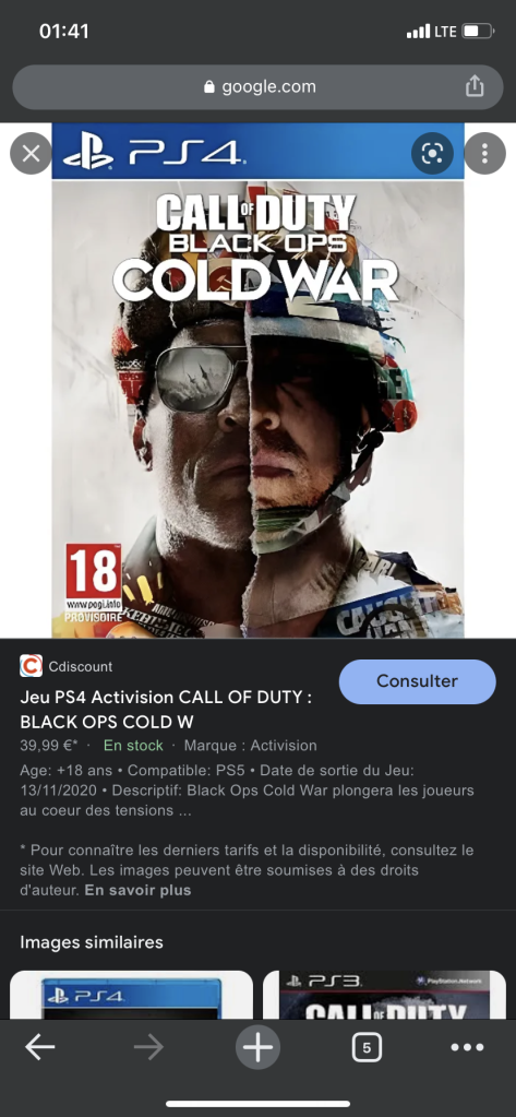 Recherche call of duty CD ps4 modern warfare ou ops Cold War
