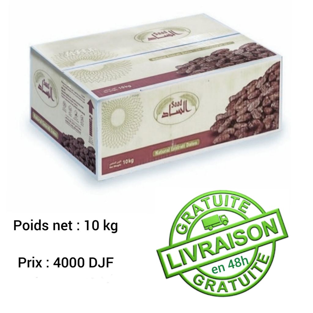 Dattes de Dubaï 4000 DJF le paquet de 10 kg.