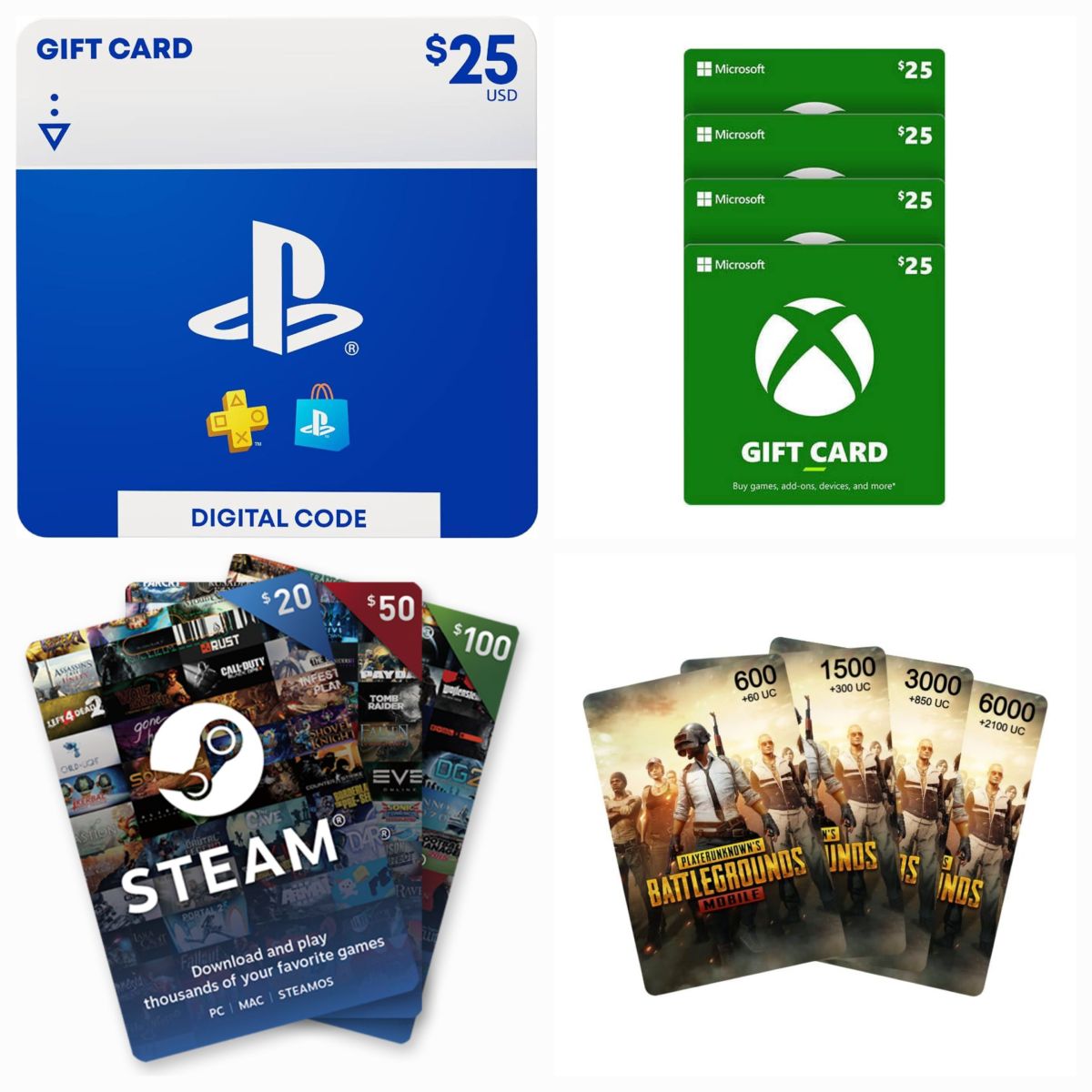 Cartes PSN, XBOX, MOBILE et STEAM - Disponibles à l\'achat sur WhatsApp