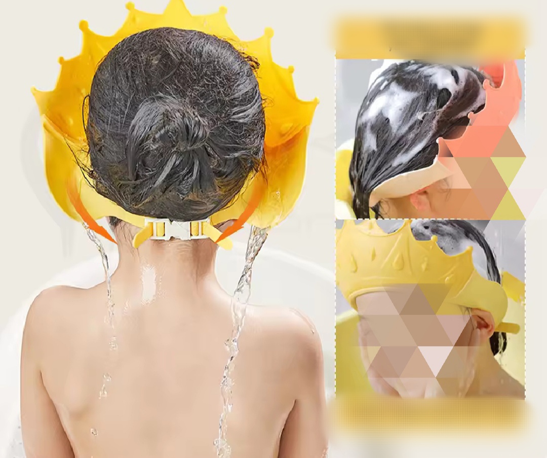 KAMHBE Bonnet De Douche Enfant Dinosaure Jaune - Chapeau De Bain Réglable Anti-Fuite Pour Protéger Yeux Et Visage