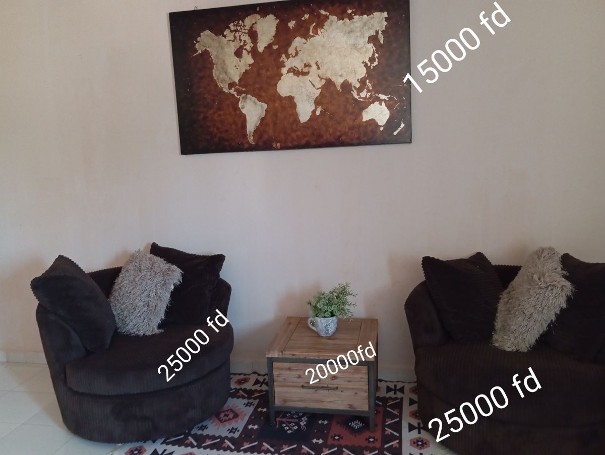 Salon d\'angle avec accessoires et tapis ethnique offert