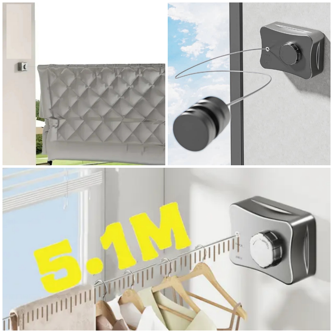 Corde à linge rétractable en acier avec 5 mètres d\'extension