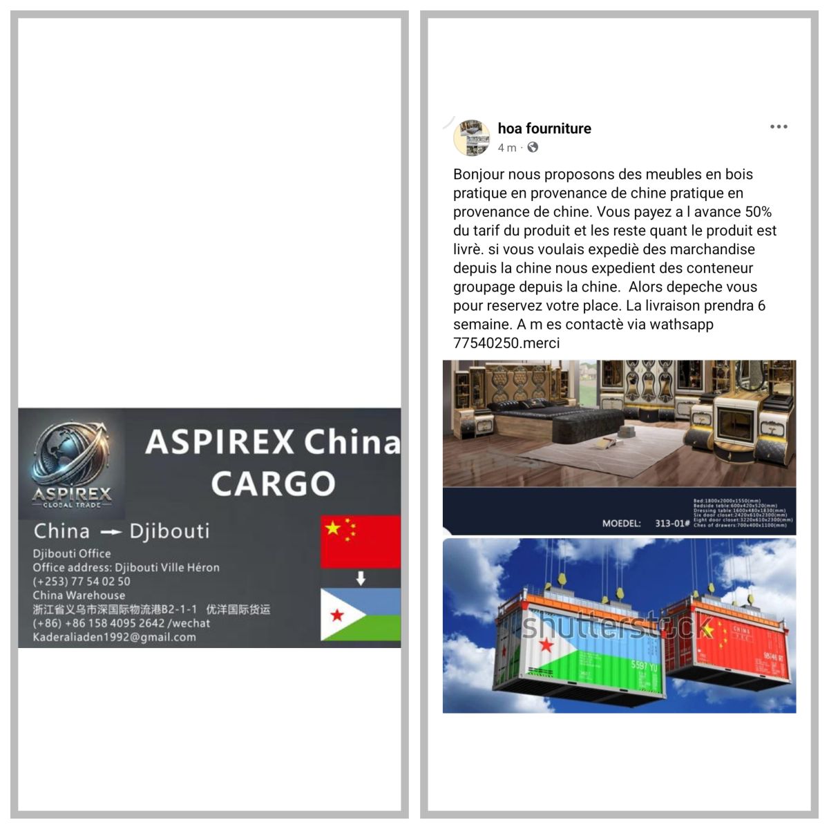 Expédition conteneur groupage depuis la chine à Djibouti