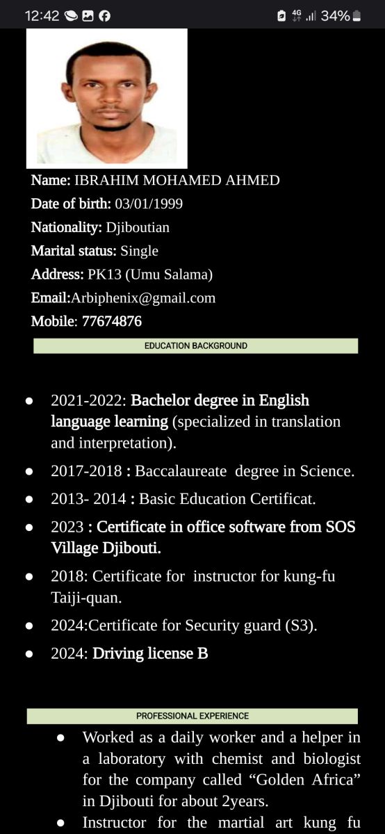 Anglophone en Recherche de Stage/recrutement