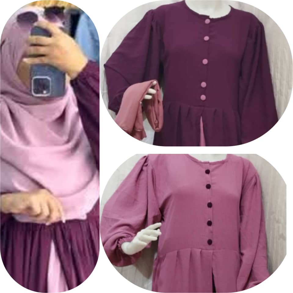 Abaya bicolore élégante avec boutons - Bordeaux & Rose à vendre