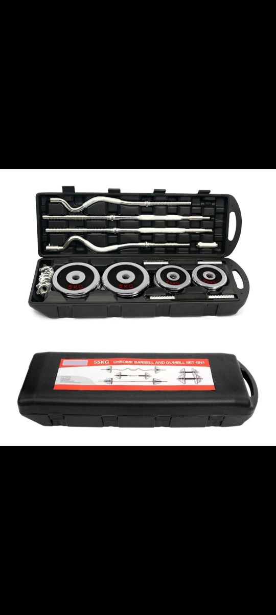 Ensemble haltères 55 kg avec barres EZ et longue