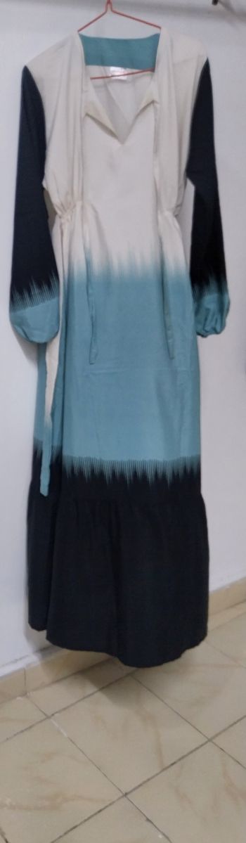 Jolie Robe Style Marocaine Tricolores Bleue Claire