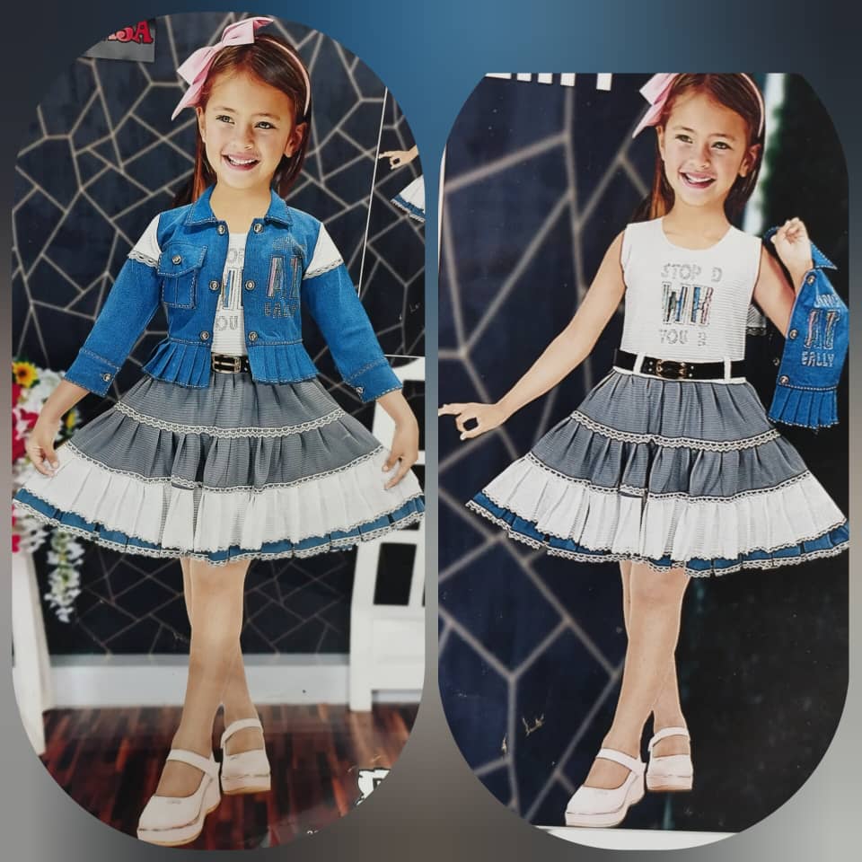 Robe fille 2 pièces avec veste en jean et volants