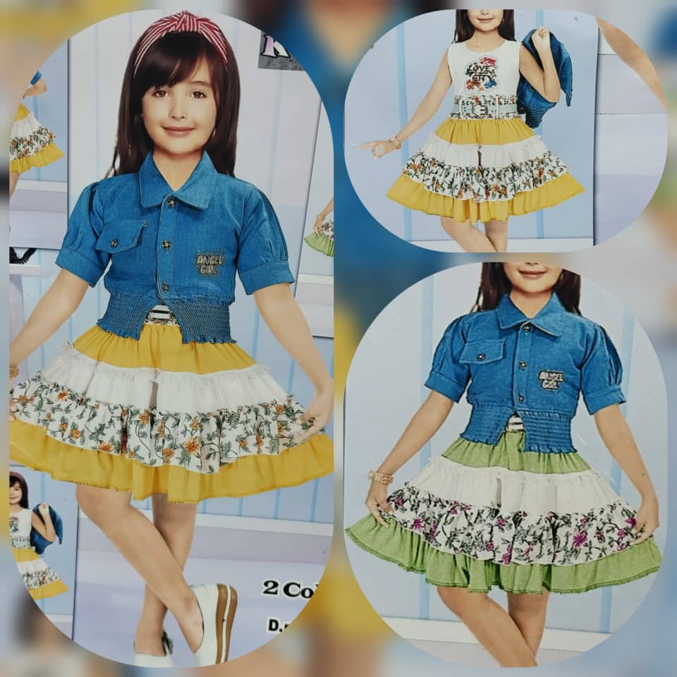 Robe fleurie à volants avec veste en jean pour fille