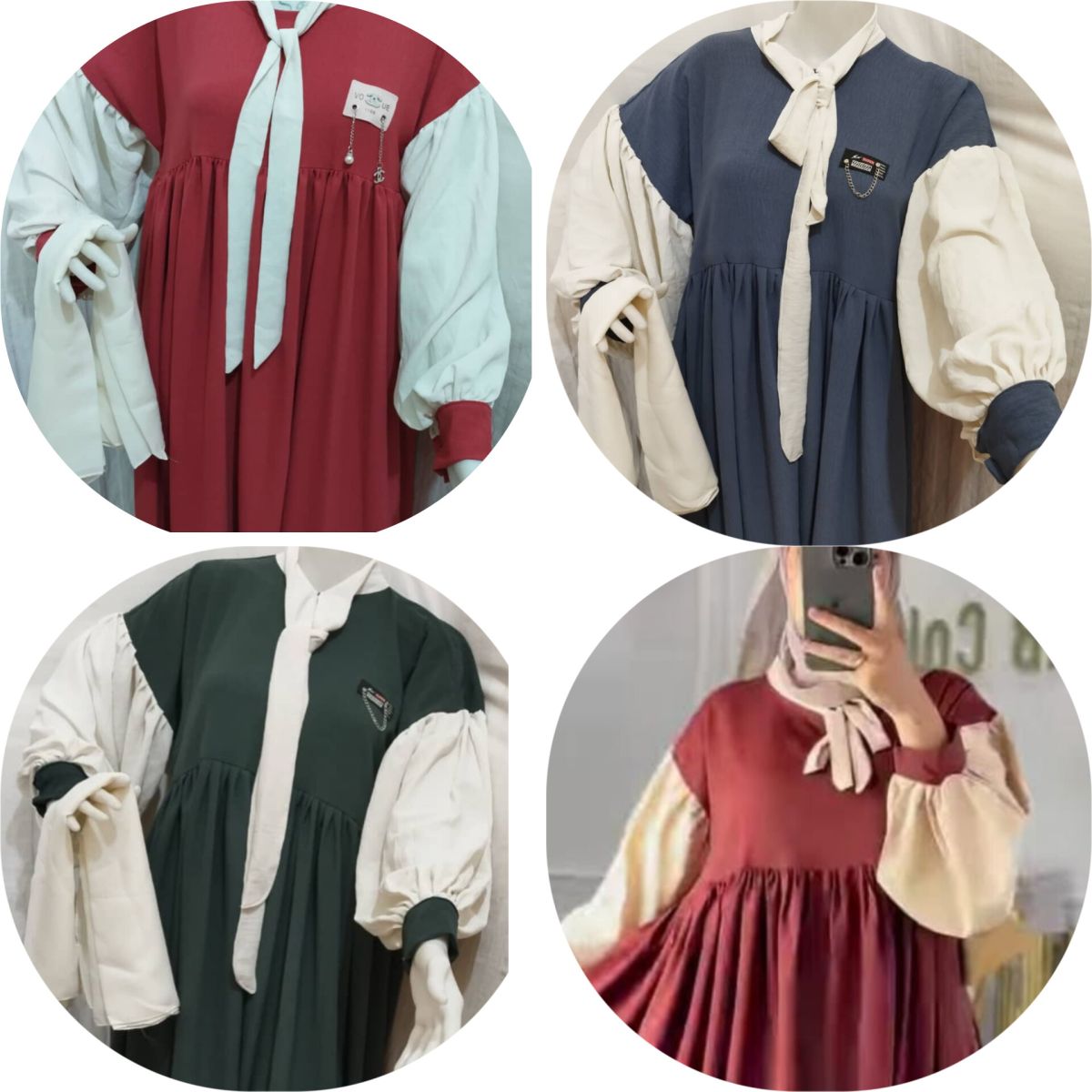 Abaya bicolore manches bouffantes