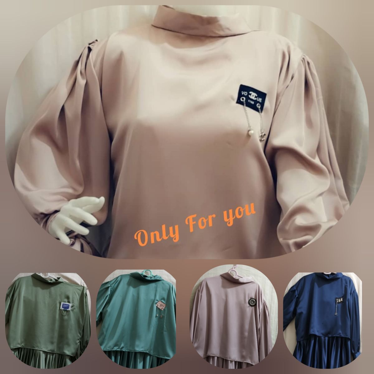 Haut femme à manches bouffantes – Col montant, plusieurs couleurs