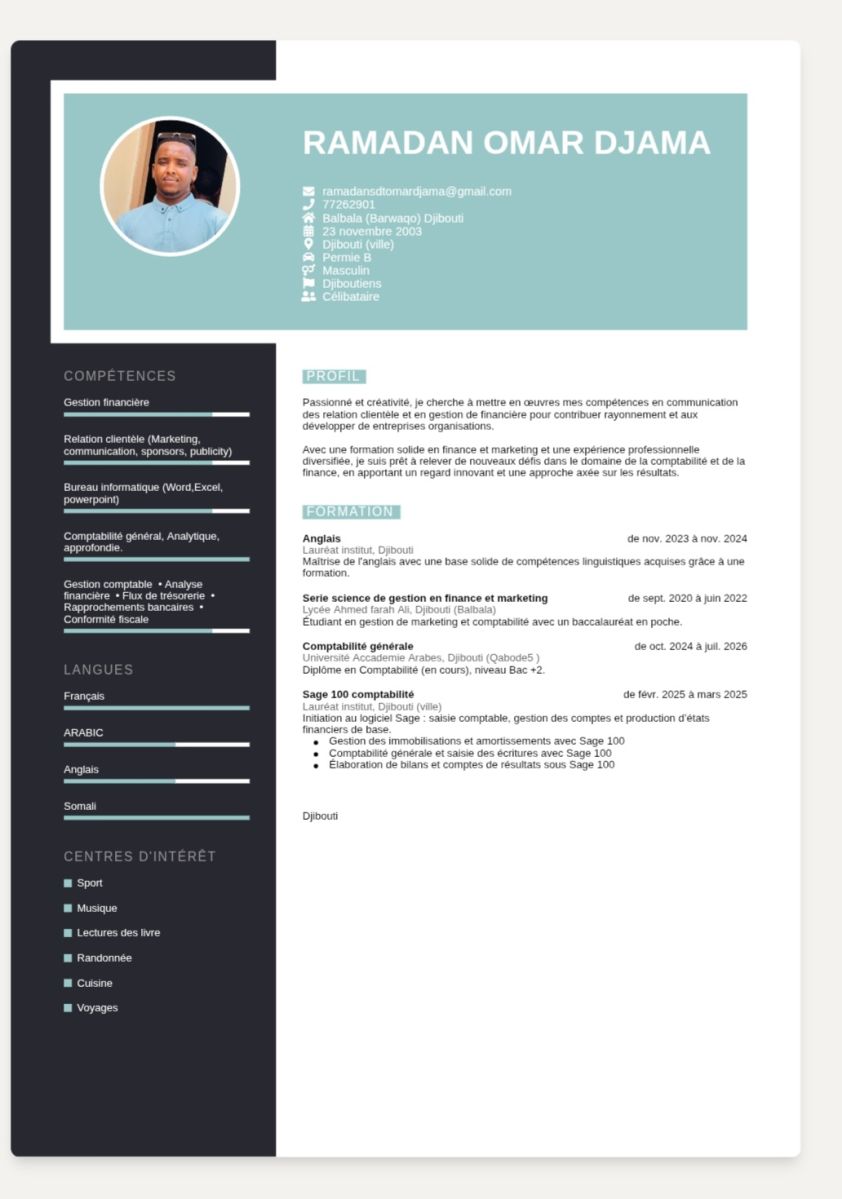 Candidature au poste de Comptable, mercatique et la finance