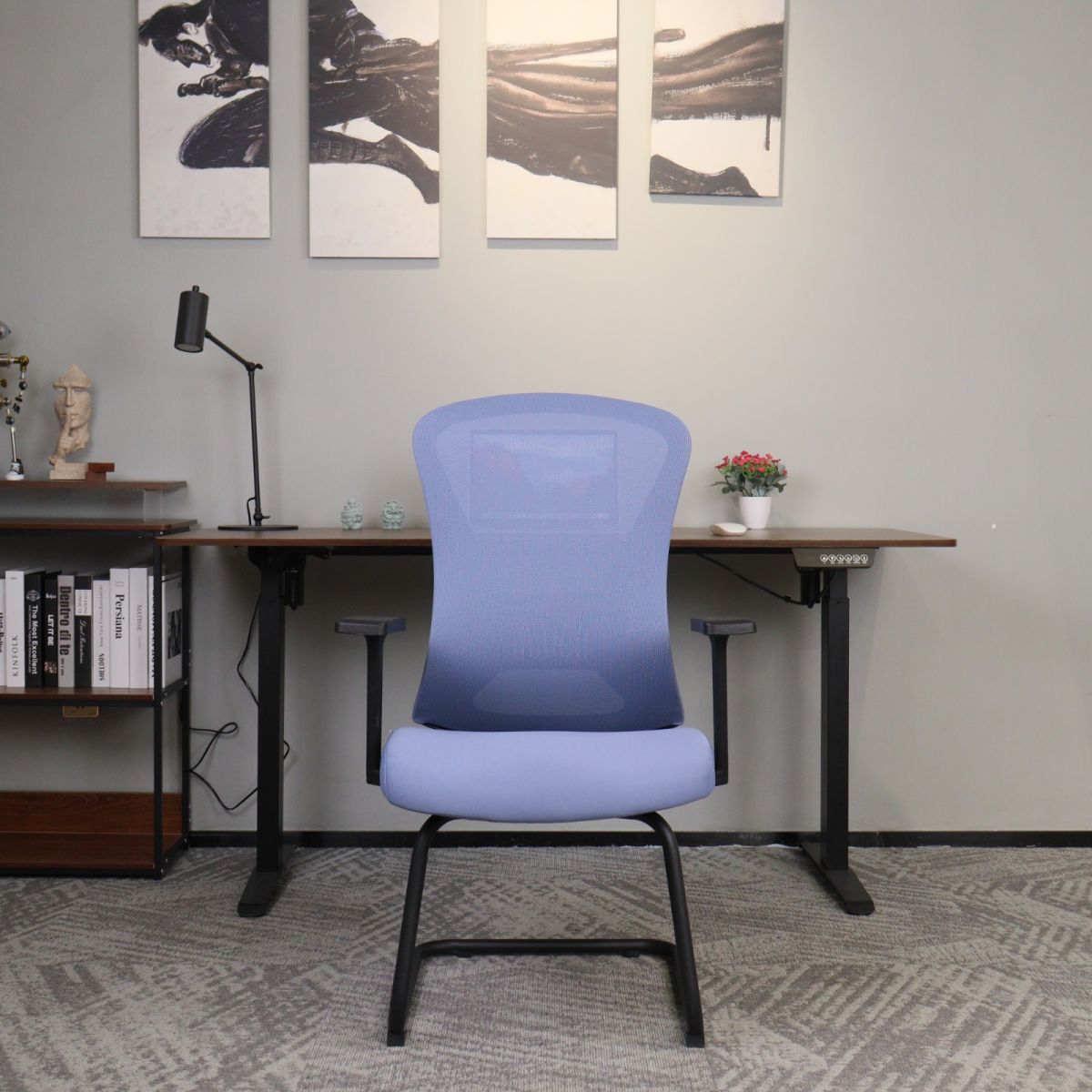 Chaise de bureau fixe en maille bleu ciel