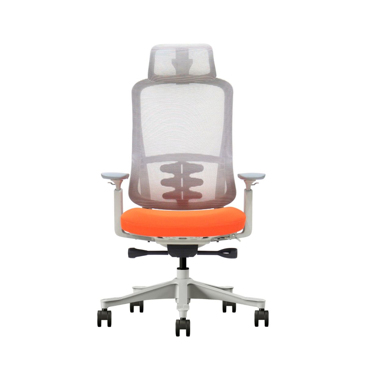 Chaise de bureau orange avec soutien lombaire et appui-tête