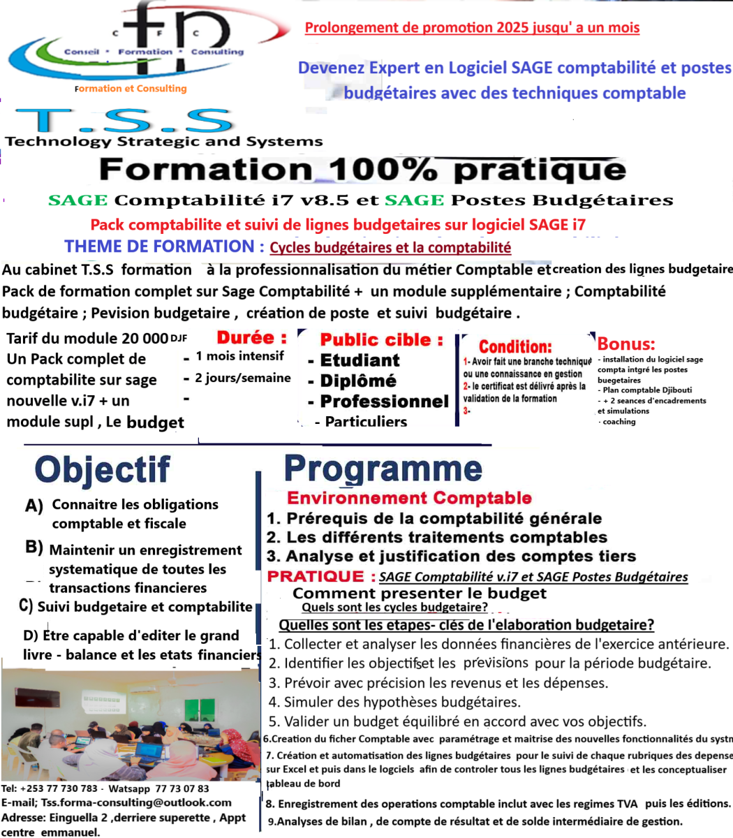Formation spéciale sur la comptabilité et la budgétisation SAGE - Prolongation de 1 mois