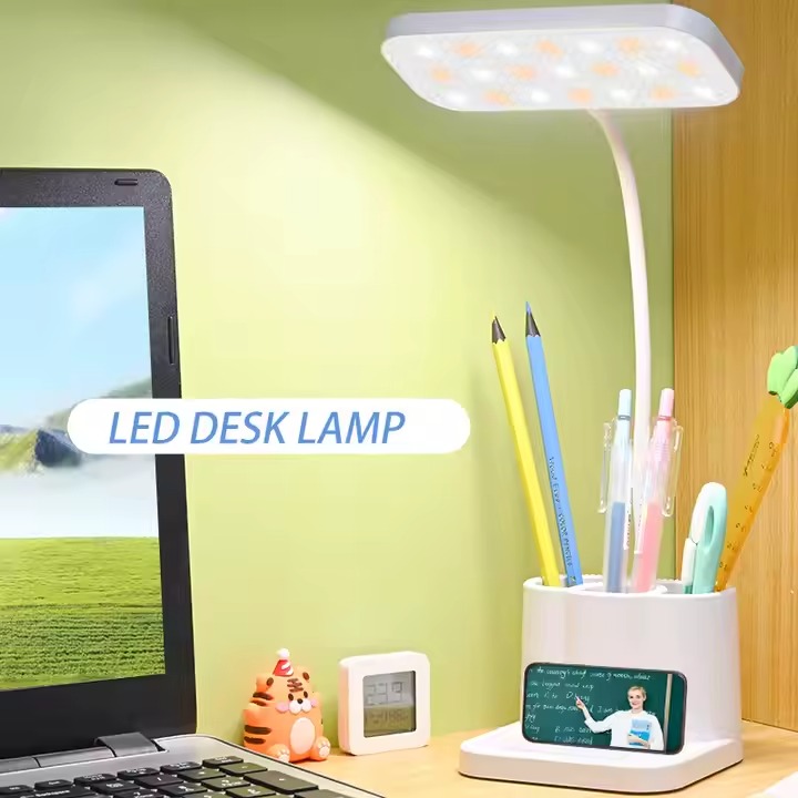 Lampe de table tactile LED de luxe avec USB, porte-stylo multifonctionnel