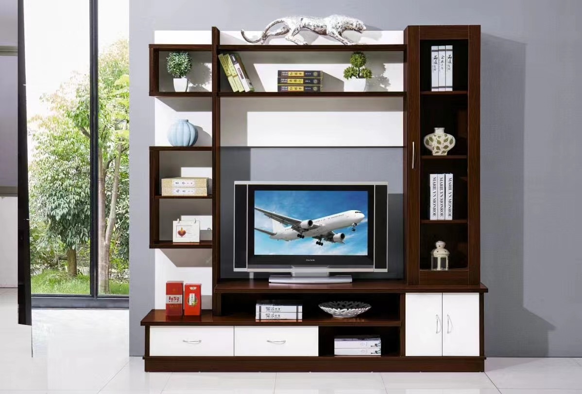 Meuble TV design avec rangements, neuf, bicolore