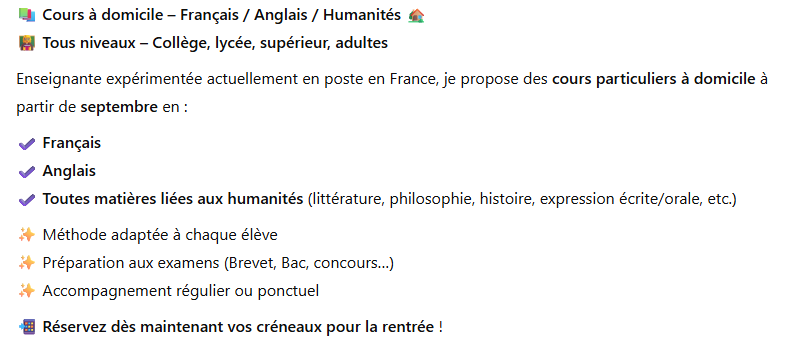 Cours de français et anglais à domicile - Humanités