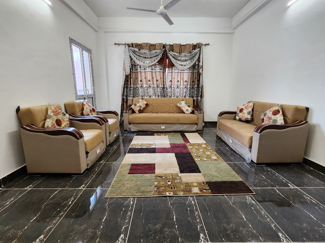 Salon Moderne en Très Bon État - Offre Rideaux et Tapis