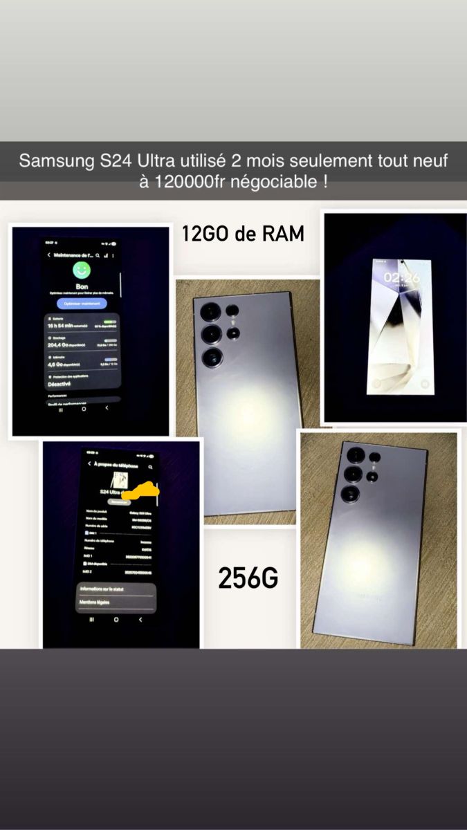 Samsung S24 Ultra 256G, 12G RAM, comme neuf